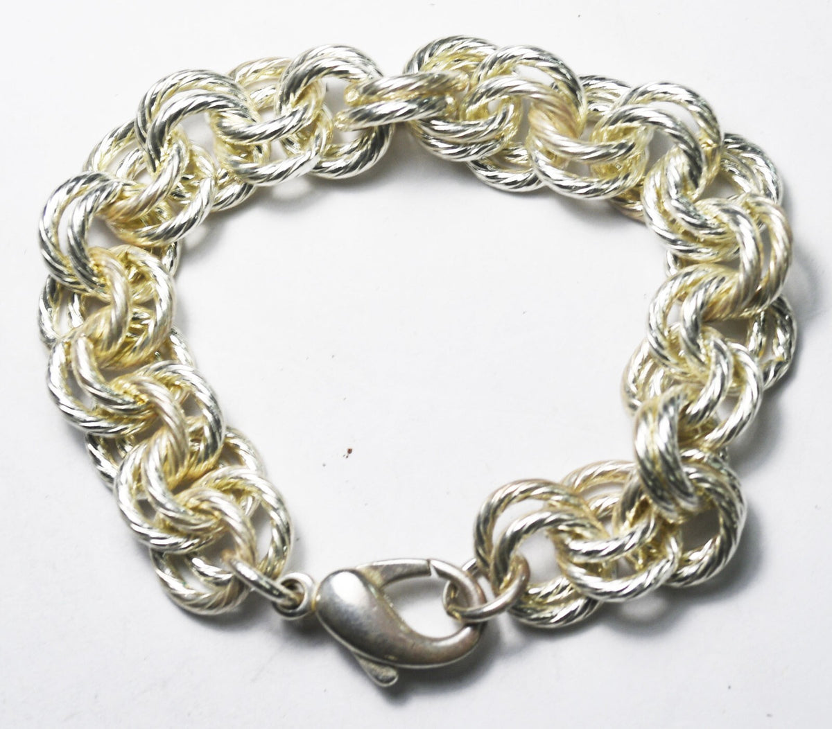 Sterling Silver Striped Double Rolo 11mm Round Link Chain Bracelet 7.5" - Image 5