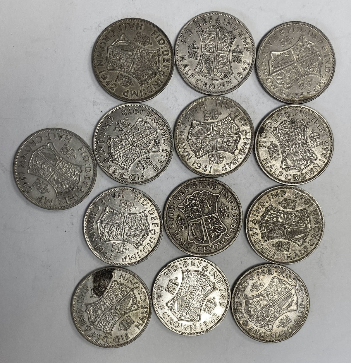 13pc 1929-1943 Great Britain Half 1/2 Crown Silver Coins - Image 3