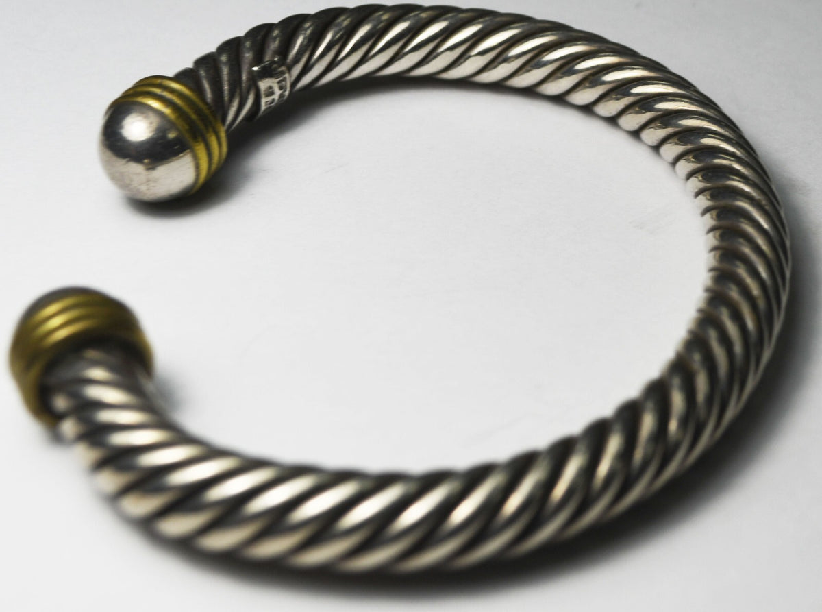 Sterling Silver Mexico Two Tone Cable Bar Cuff Bracelet 12mm 7" Wrist - Image 5