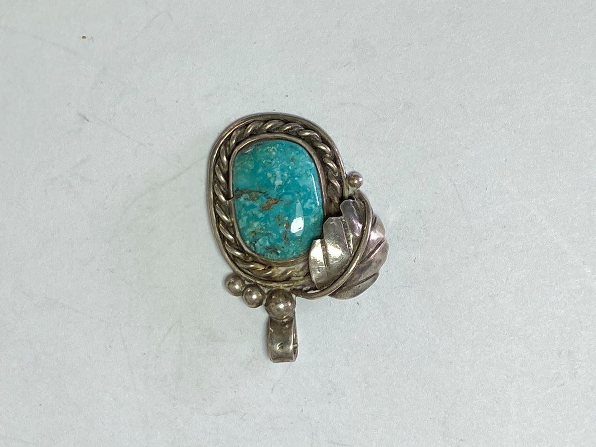Sterling Silver Turquoise Floral Leaf Dot Pendant 37mm x 25mm - Image 4