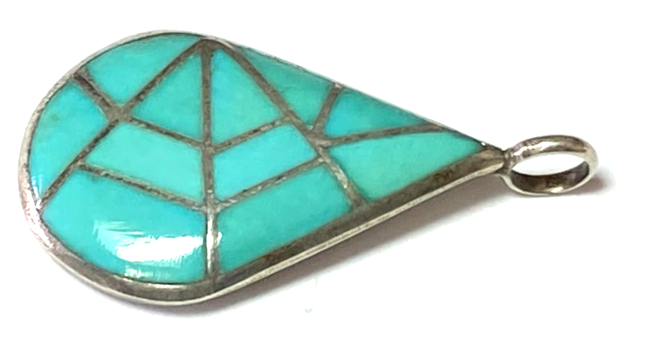 Sterling Marcie Lorrie Kallestewa Teardrop Turquoise Inlay Pendant 34mm x 18mm - Image 4