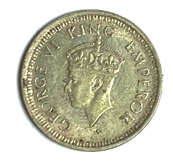 1944 India-British Silver 1/4 Quarter Rupee - Image 2