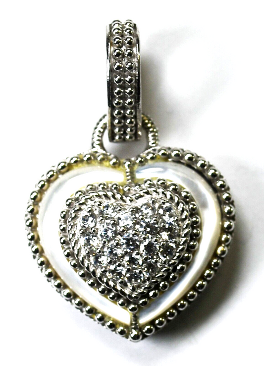 Sterling Silver Judith Ripka CZ Heart Pendant 36mm x 23mm