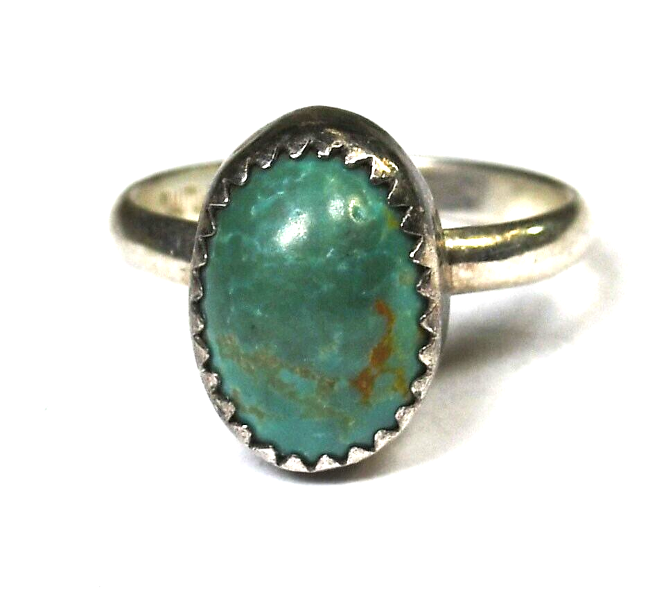 Sterling Silver Green Turquoise Oval Solitaire Ring 13mm Size 6