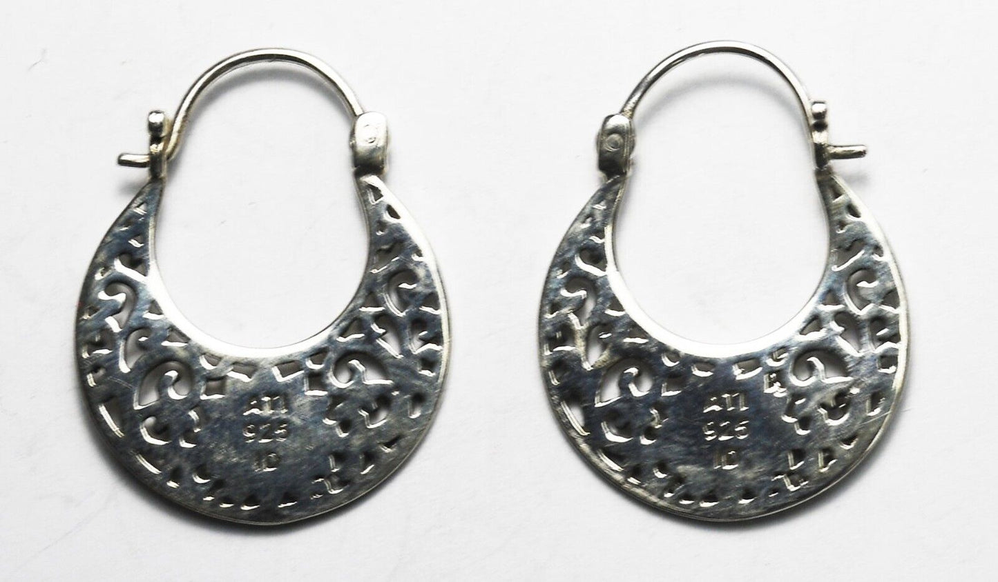 Sterling Silver ATI Flower Hoop Scroll Filigree Earrings 29mm x 23mm