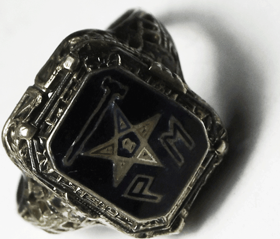 Antique Sterling Silver OES Masonic Past Matron Filigree Enamel Ring 16mm Size 8