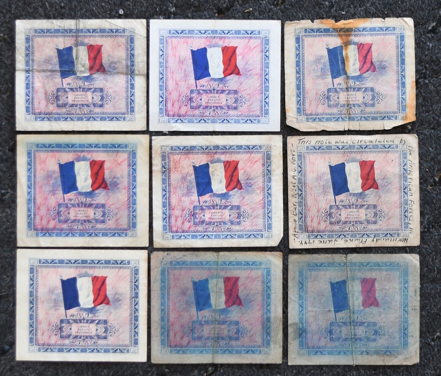 9- France WWII Allied Military Currency Notes 2 & 5 Francs 1944