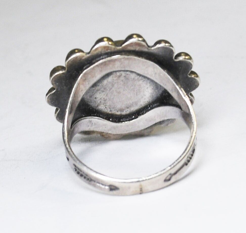 Vintage Sterling Round Dot Halo Arrow Band Flower Ring 22mm Size 5