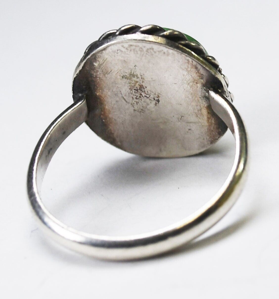 Sterling Silver Antique Round Green Turquoise Solitaire Ring 15mm Size 6.5
