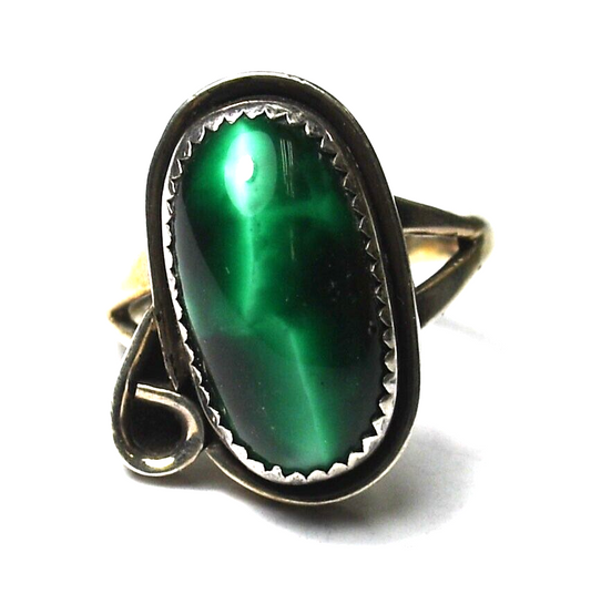 Sterling Silver Malachite Solitaire Ring 20mm Size 6