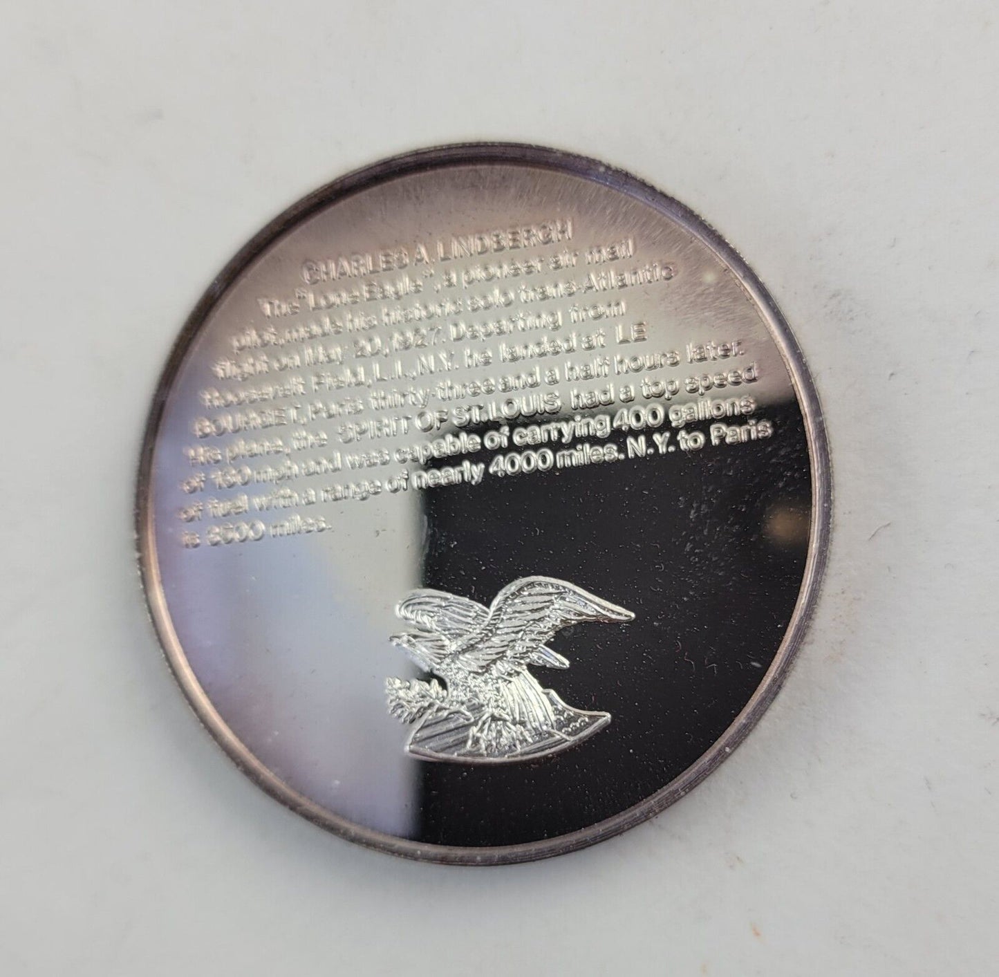 Charles A. Lindbergh 50th Anniversary 1oz .999 Fine Silver Trans-Atlantic Flight