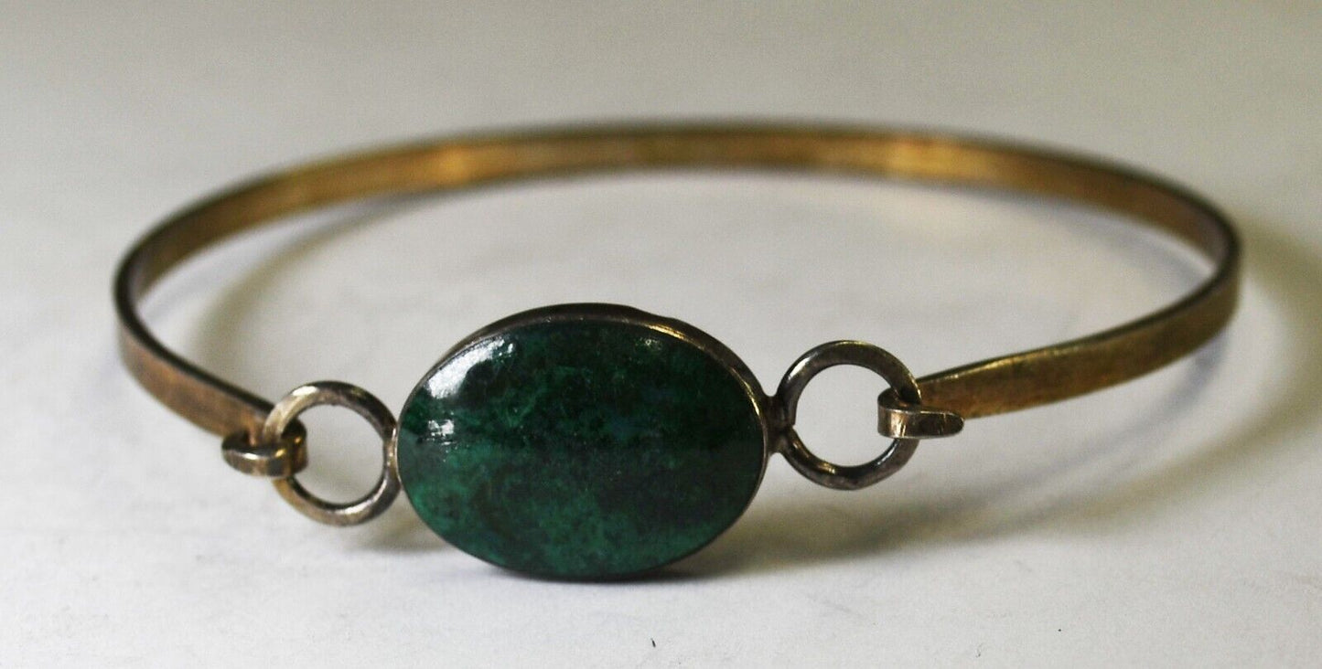Sterling Silver Latch Hinged Chrysocolla Round Small Bangle Bracelet 13mm
