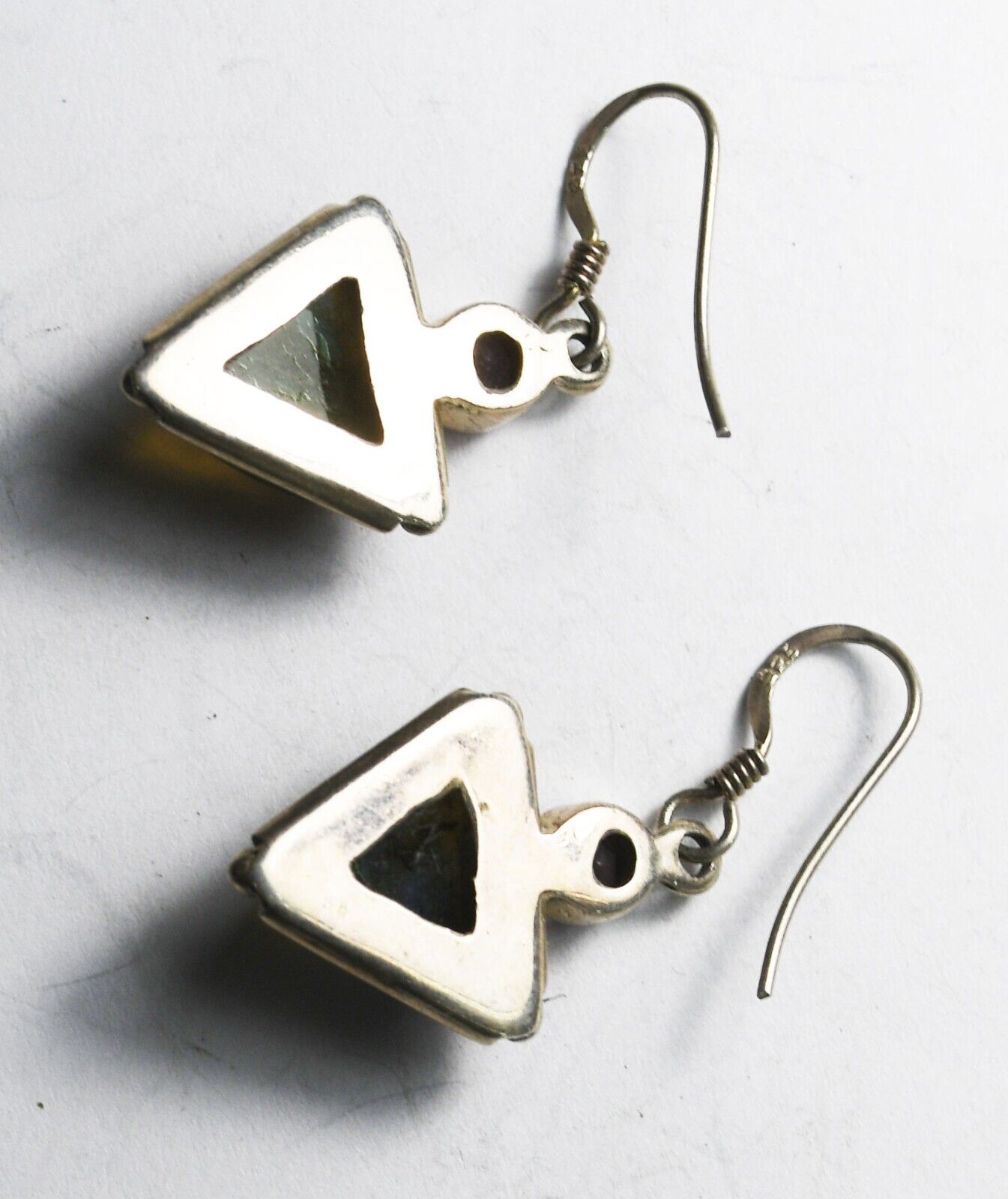 Sterling Silver Labradorite Triangle Amethyst Dangle Hook Earrings 35mm x 16mm