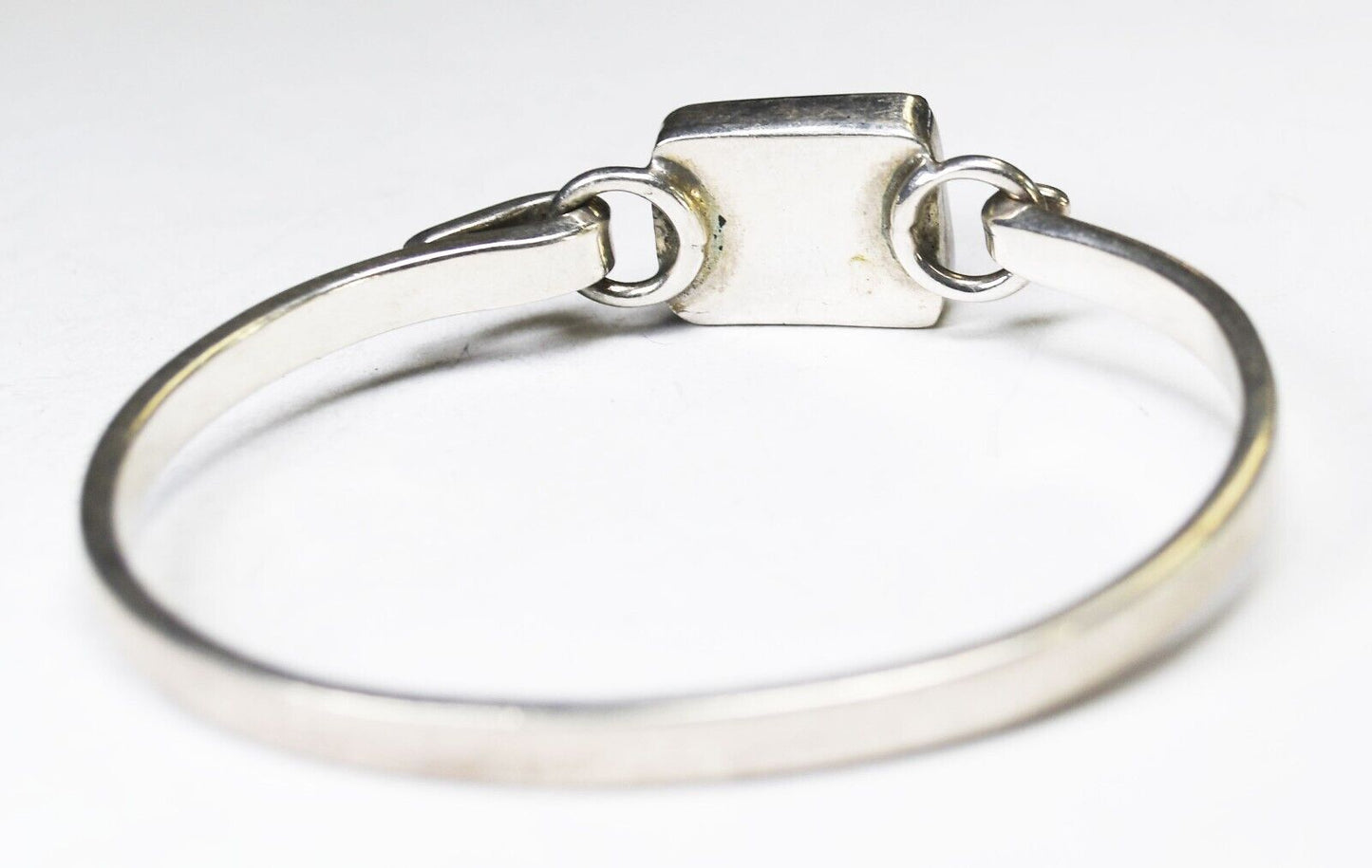Sterling Silver Latch Hinged Rectangle Mahogany Obsidian Bangle Bracelet 15mm