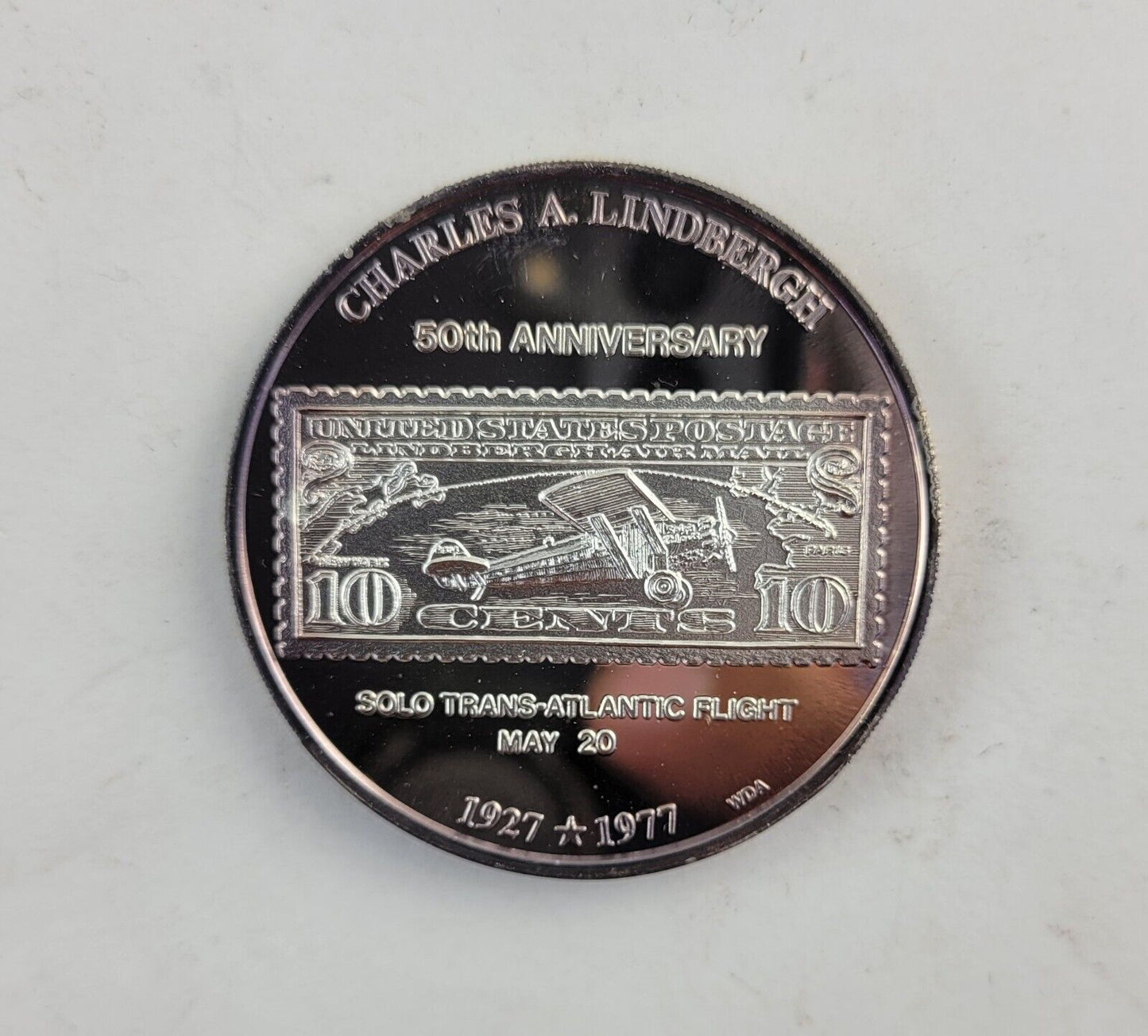 Charles A. Lindbergh 50th Anniversary 1oz .999 Fine Silver Trans-Atlantic Flight