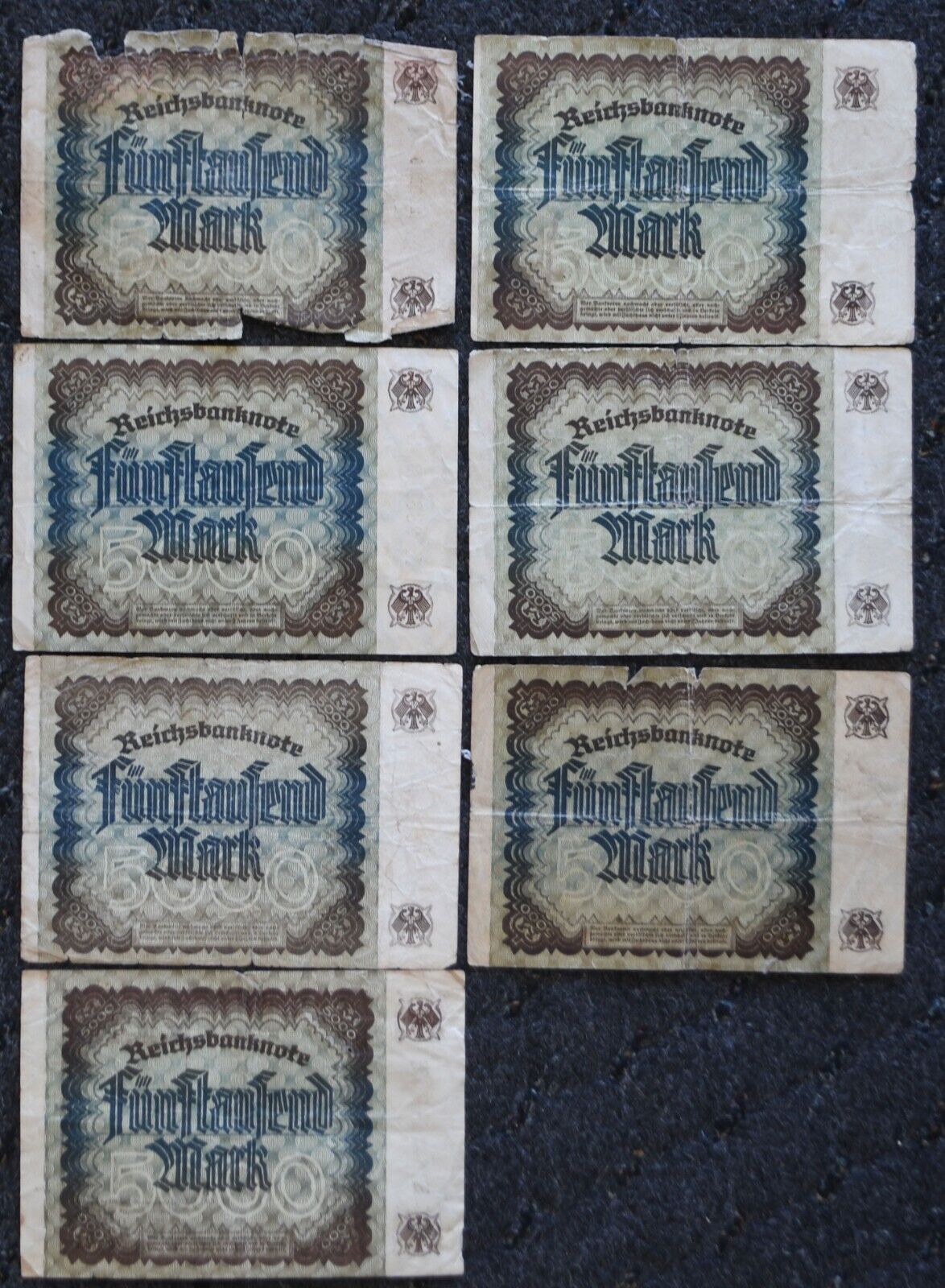 7- 1922 Germany 5,000 Five Thousand Mark Reichsbanknotes 4th Issue