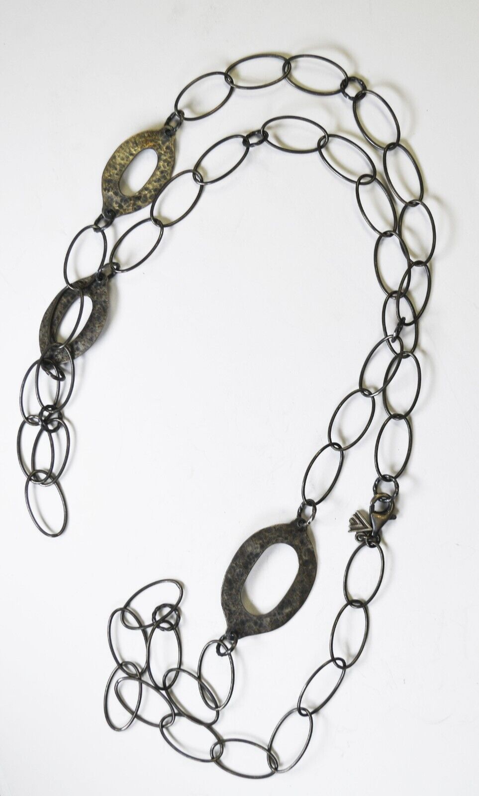 Sterling Silver Silpada Hammered Oxidized 3 Hoop Long Necklace 34.5"