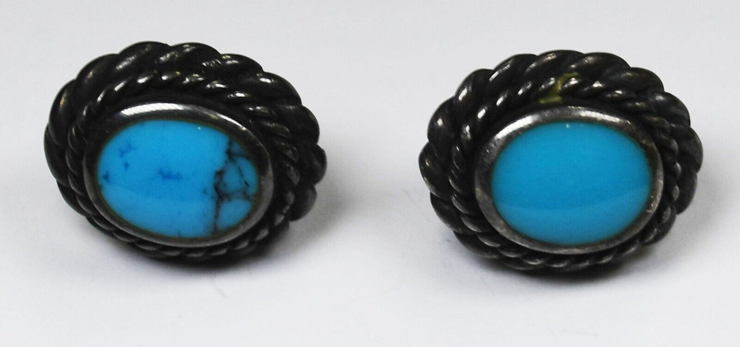 Sterling Silver Oval Turquoise Earrings 18mm x 15mm