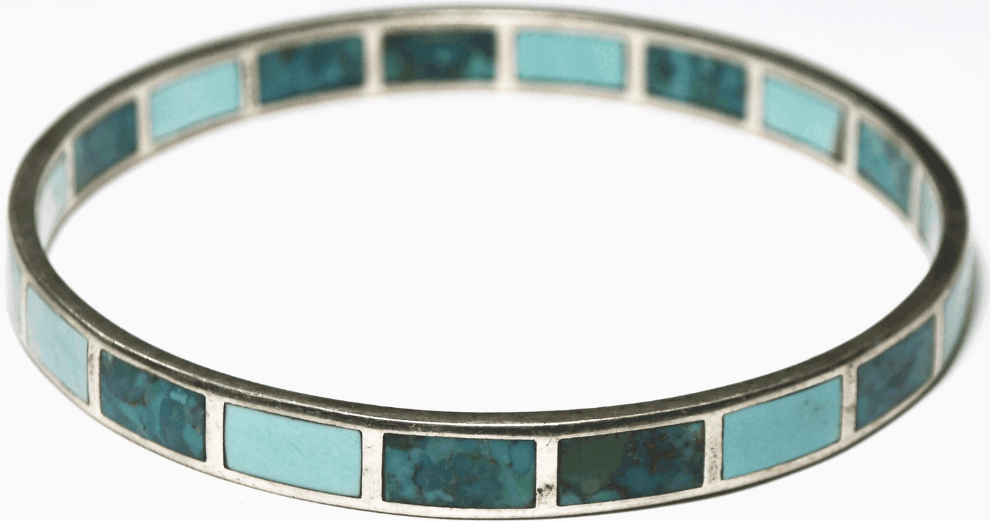 Sterling Silver Turquoise High Seas Inlay Large Bangle Bracelet B2828 7mm