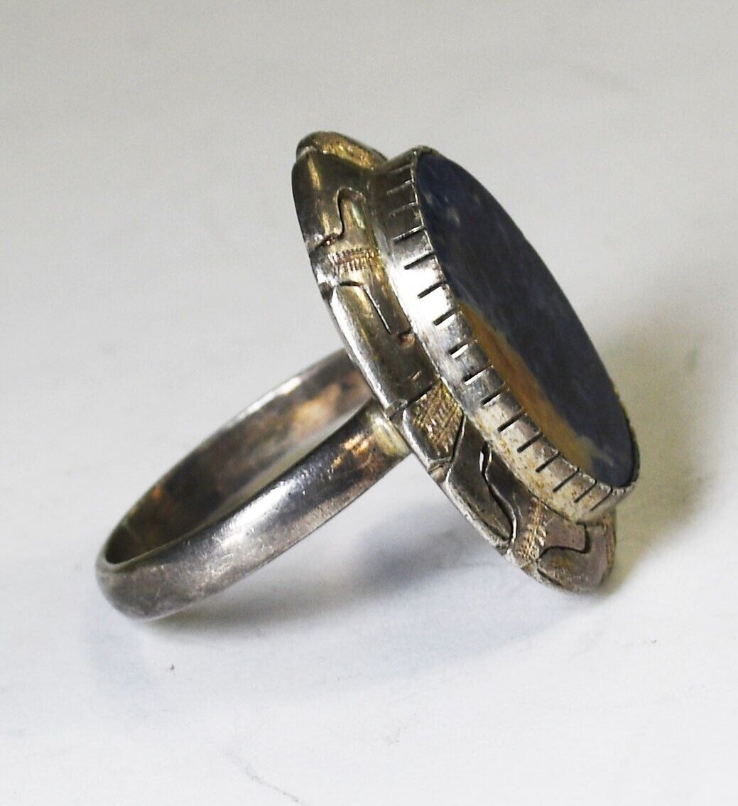 Sterling Silver Oval Sodalite Cutout Halo Ring 22mm Size 10.75