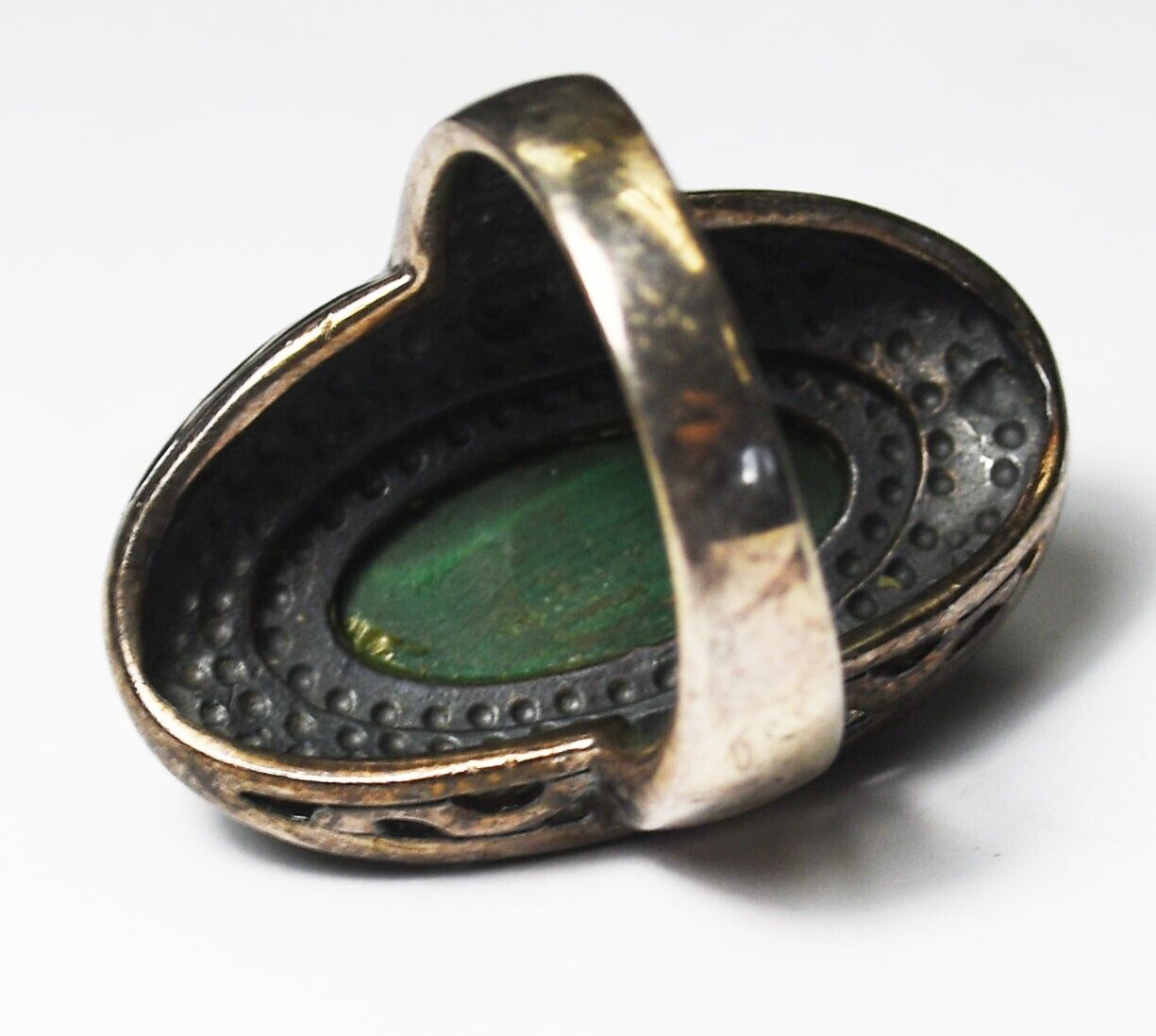Sterling Silver Oval Malachite Filigree Ring 31mm Size 7