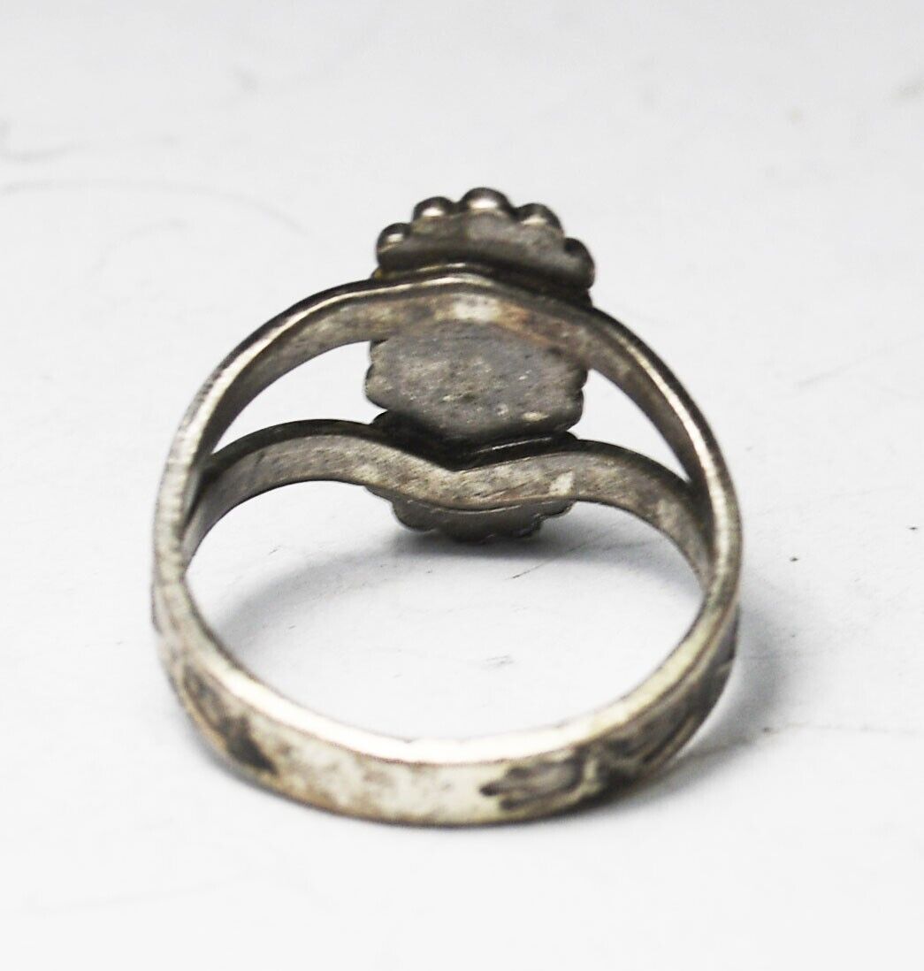 Sterling Silver Antique 3 Turquoise Dot Ring 15mm Size 4.5