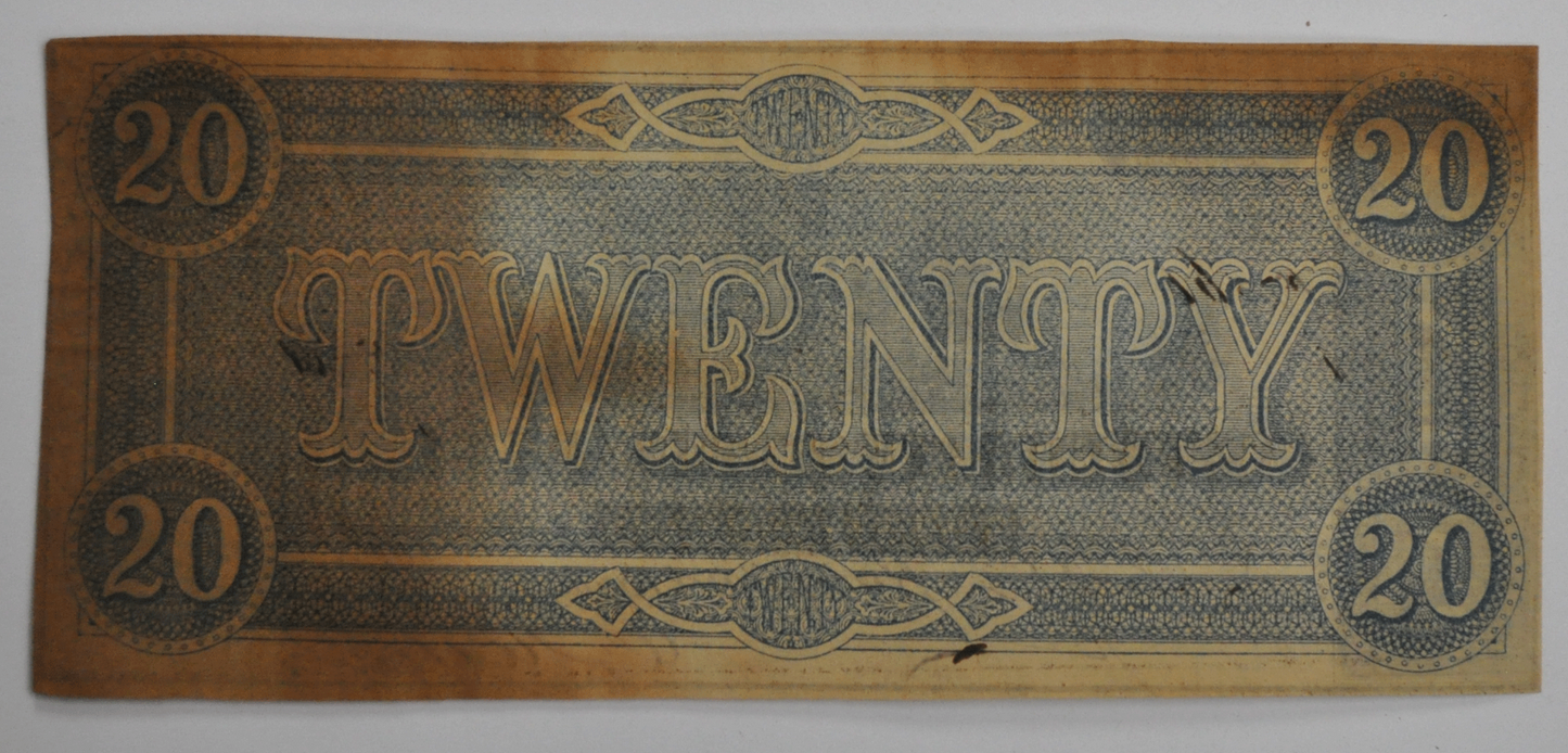 1864 $20 Confederate Note Currency Twenty Dollars CS-67 February 17th