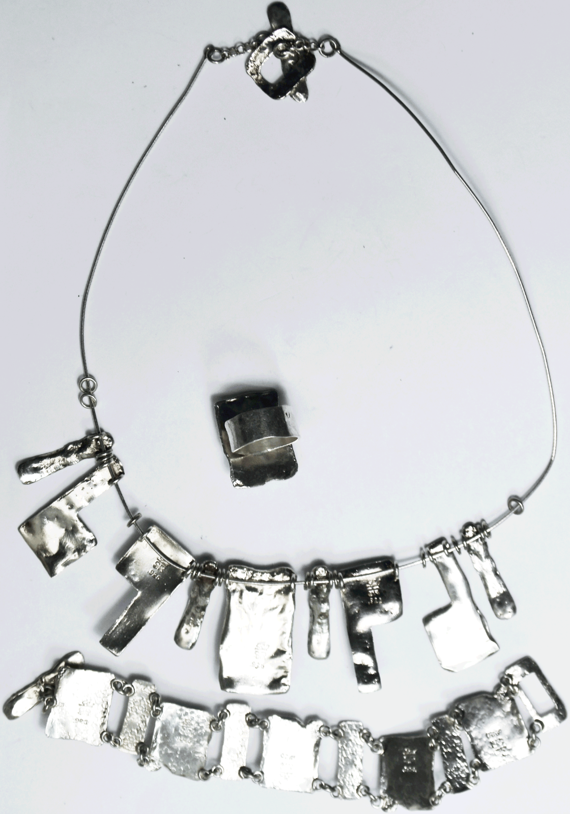 Sterling Lulu Hammerstein Sea Glass 7" Bracelet 16.5" Necklace & Sz 5 Ring Set