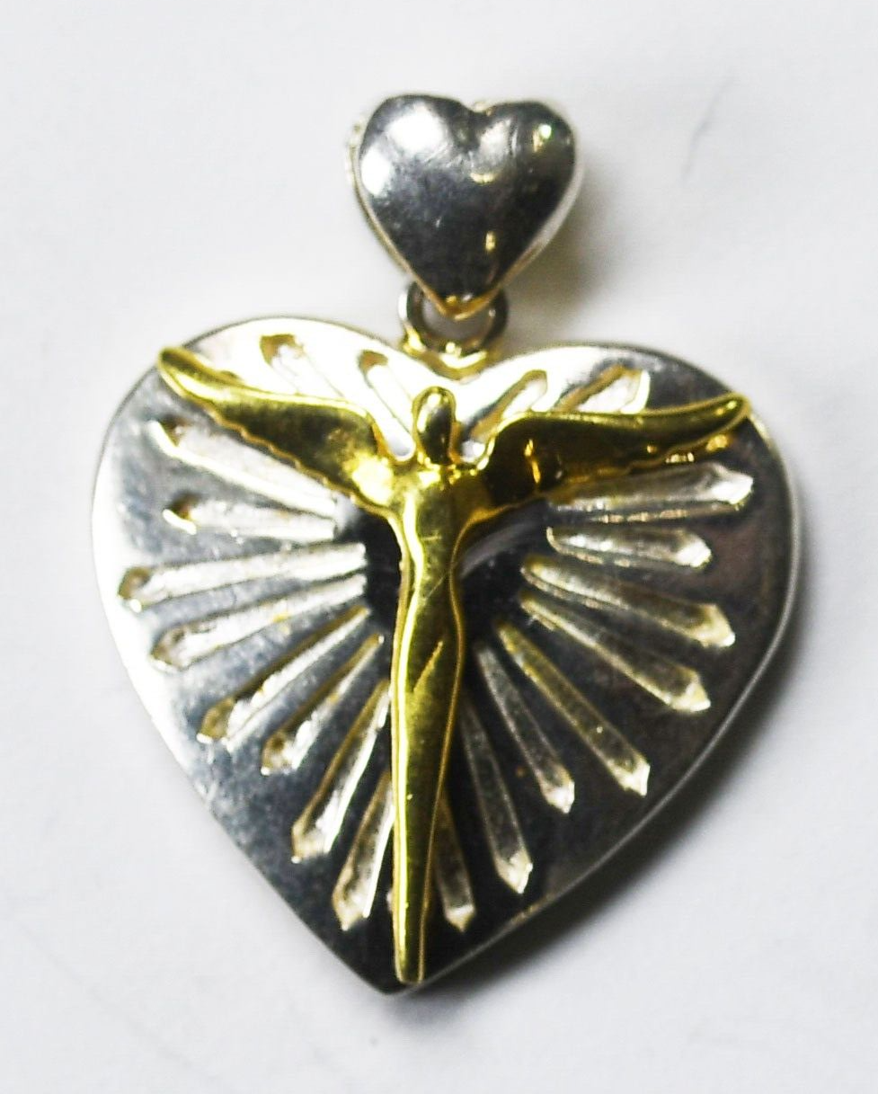 Sterling Silver Lavaggi Two Tone Angel Heart Pendant 22mm x 17mm