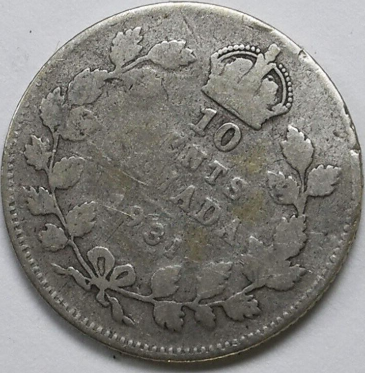 1931 Canada 10c Ten Cents Silver Coin Dime KM# 23a