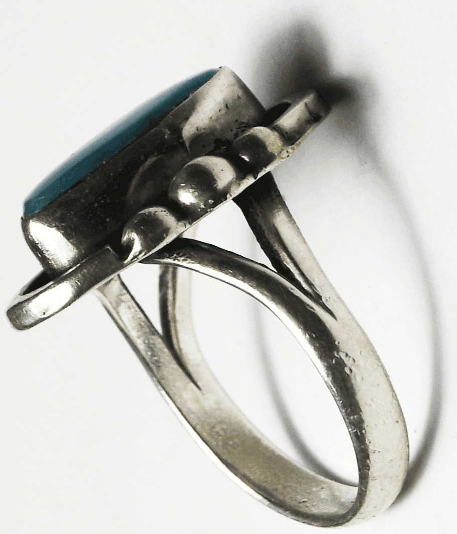 Vintage Sterling Silver Turquoise Solitaire Ring 21mm Size 8