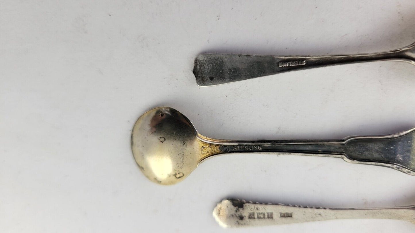 Vintage Sterling Silver Lot of 3 Salt Spoons SSMC