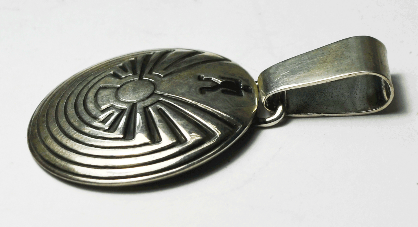 Sterling Silver I'itoi Man in the Maze Pendant 51mm x 31mm
