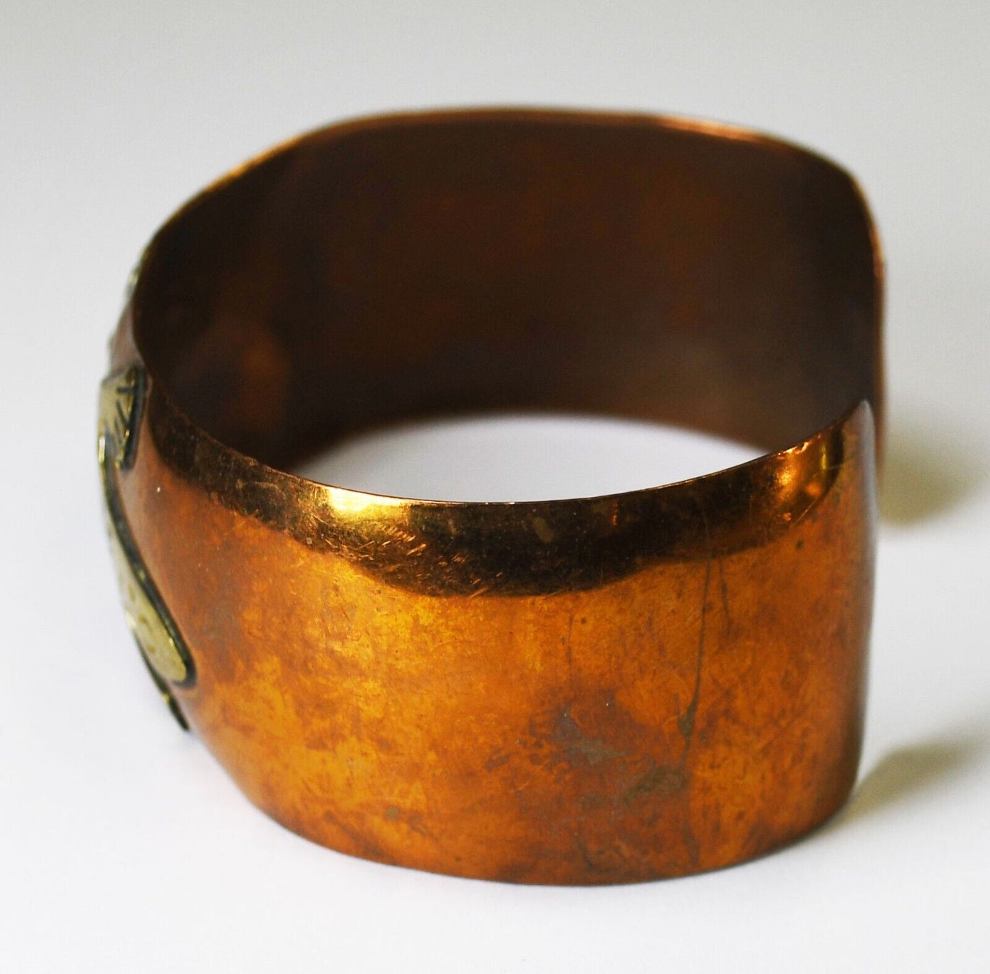 Copper Brass Mexico MOP Salamander Lizard Cuff Bracelet 24mm 6-3/4" Wrist