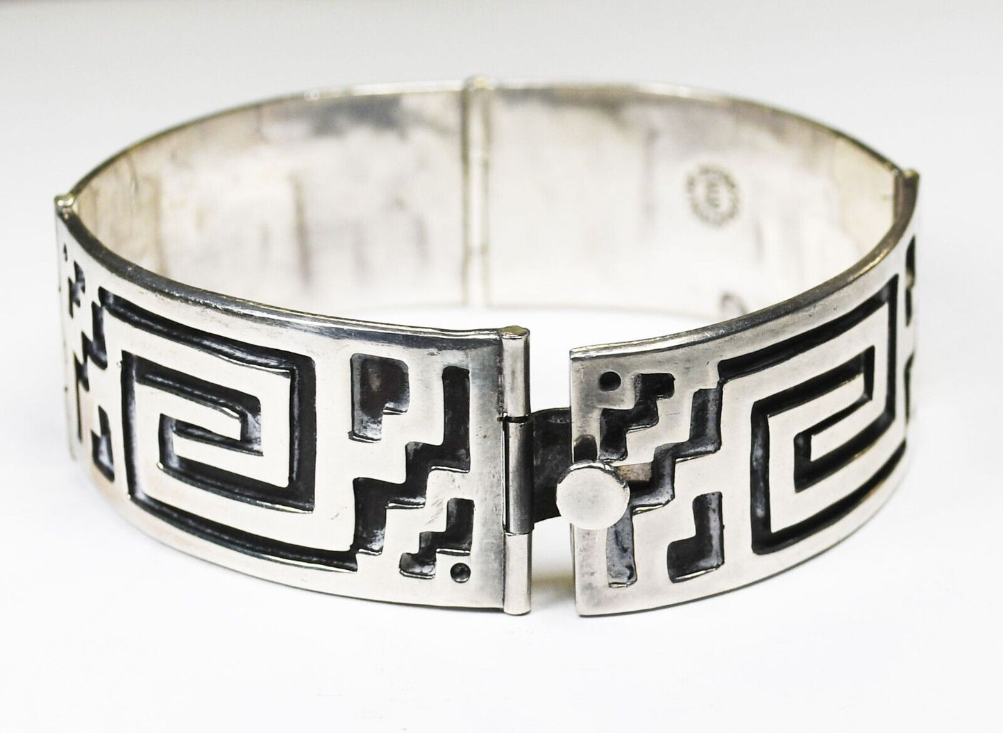 Sterling Silver ATA Mexico Spiral Stepped Zigzag Bracelet 21mm 7"