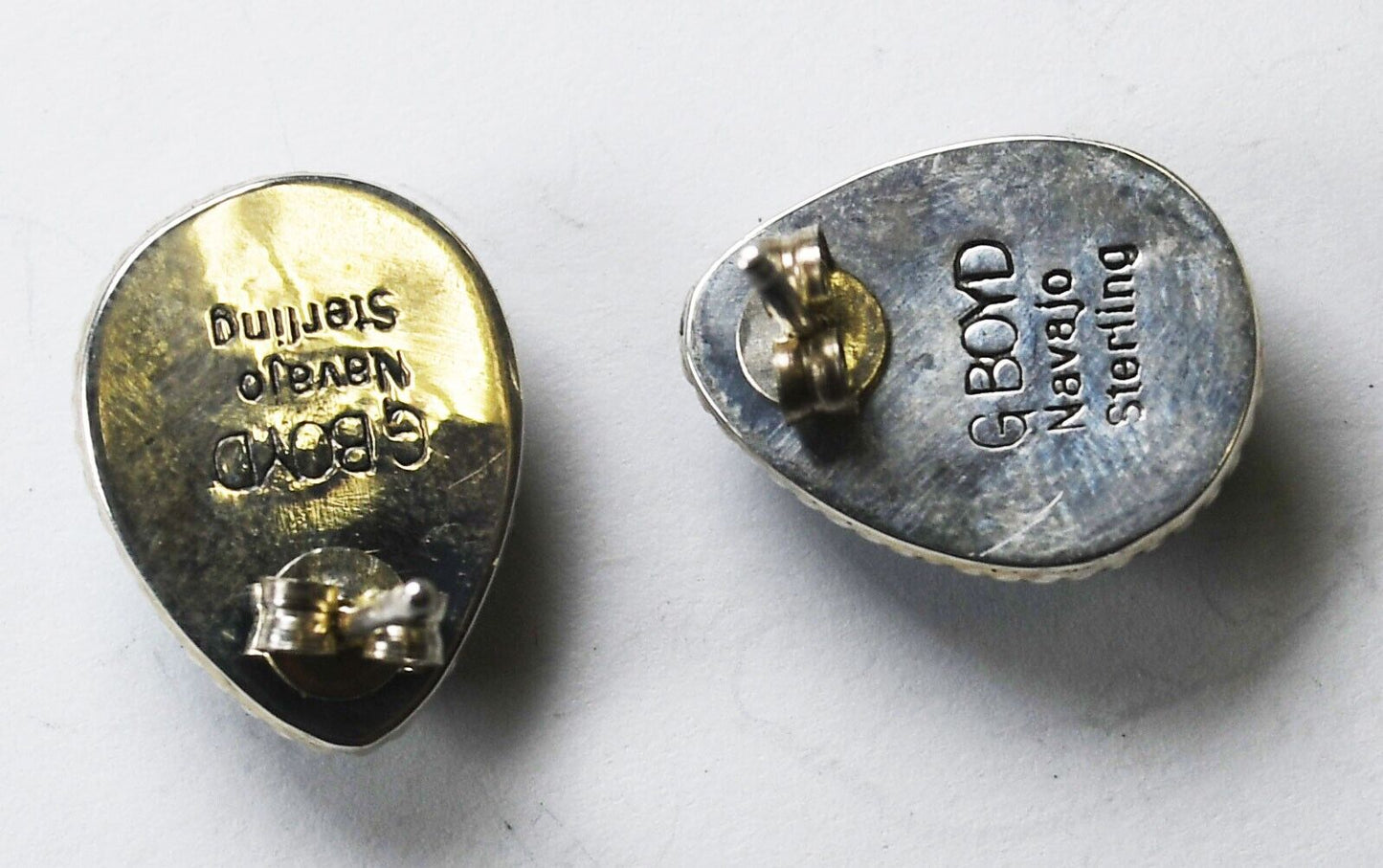 Sterling Silver G Boyd Turquoise Teardrop Earrings 17mm x 13mm