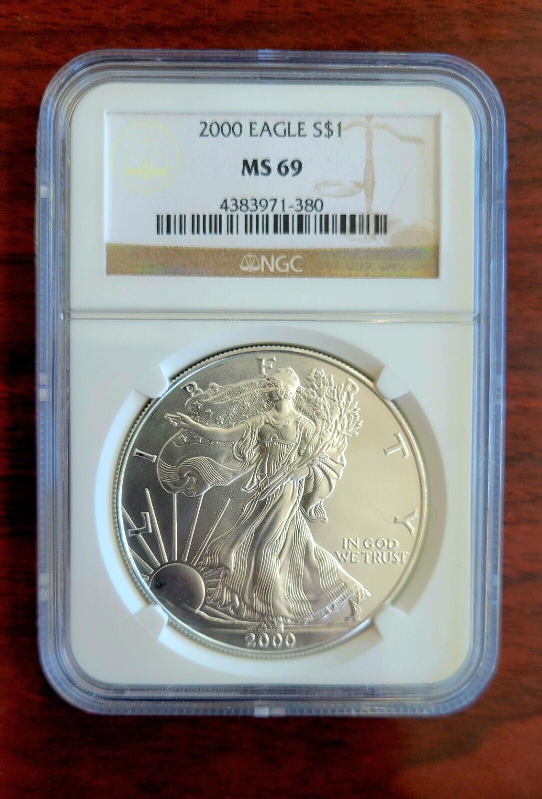 2000 $1 Silver Eagle NGC MS69 Dollar Brown Label Holder .999 Fine Silver 1oz.