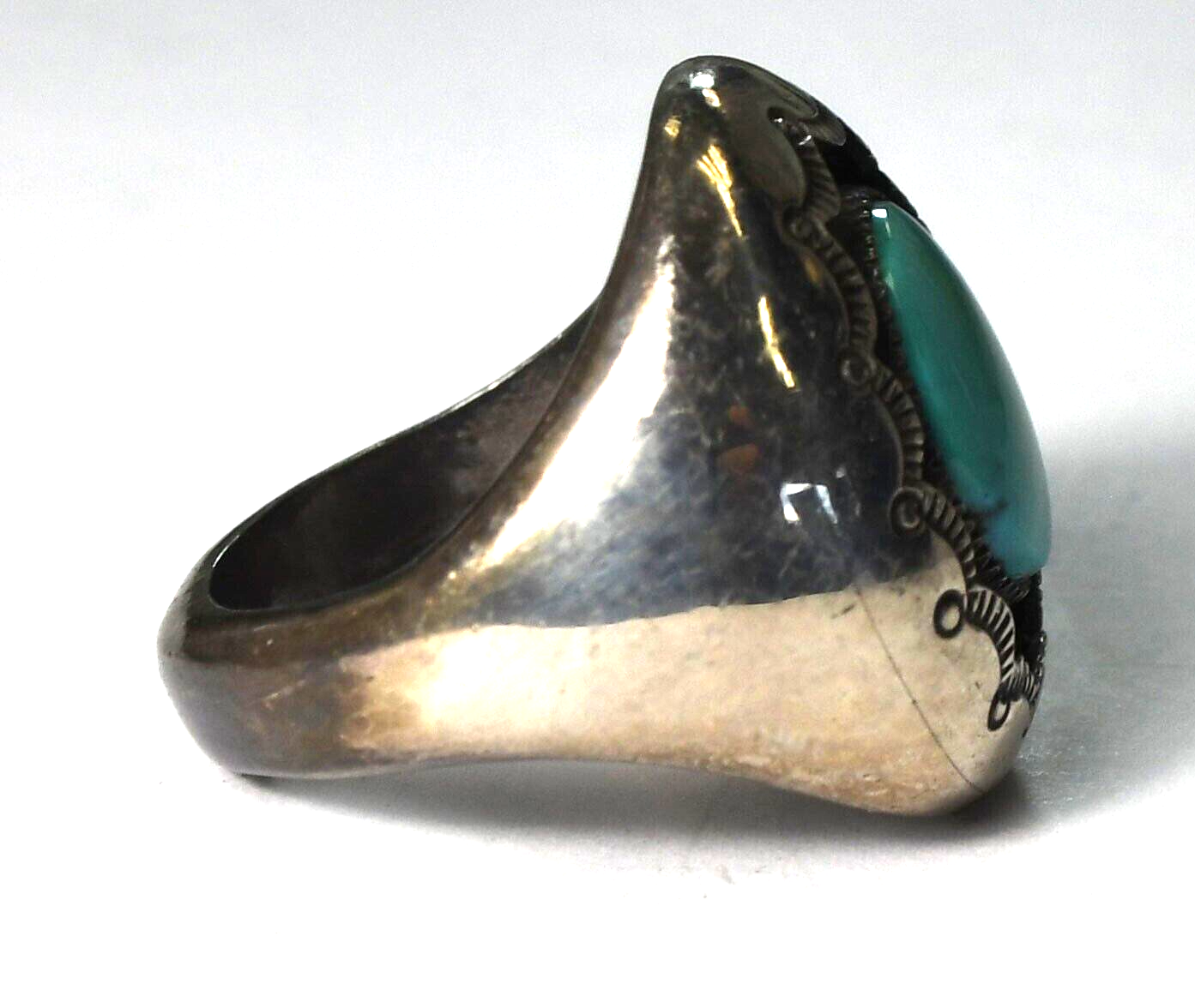 Sterling Silver SI Turquoise Heavy Shadow Box Ring 27mm Size 12
