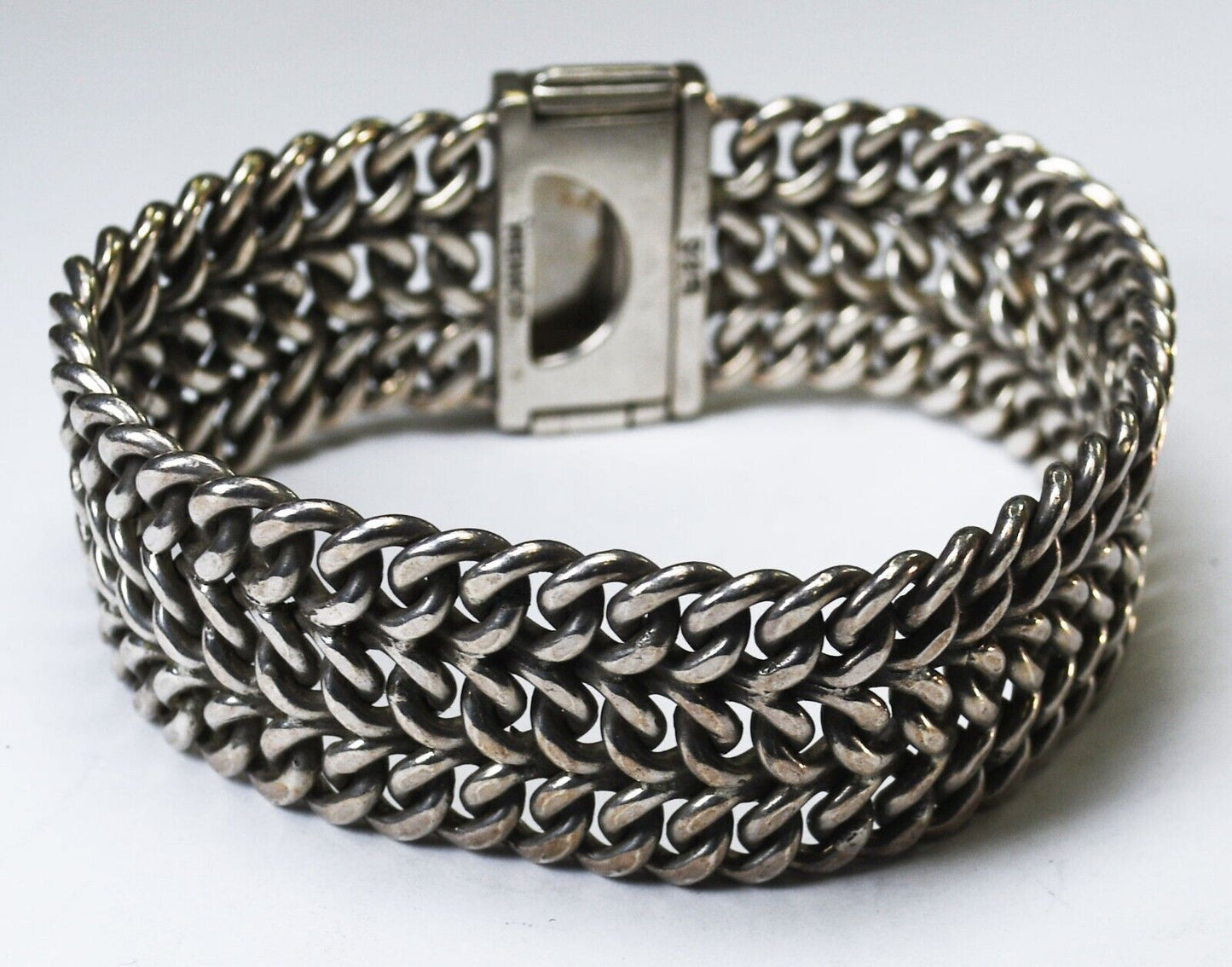 Sterling Silver Mexico Triple Curb 22mm Chain Bracelet 8"