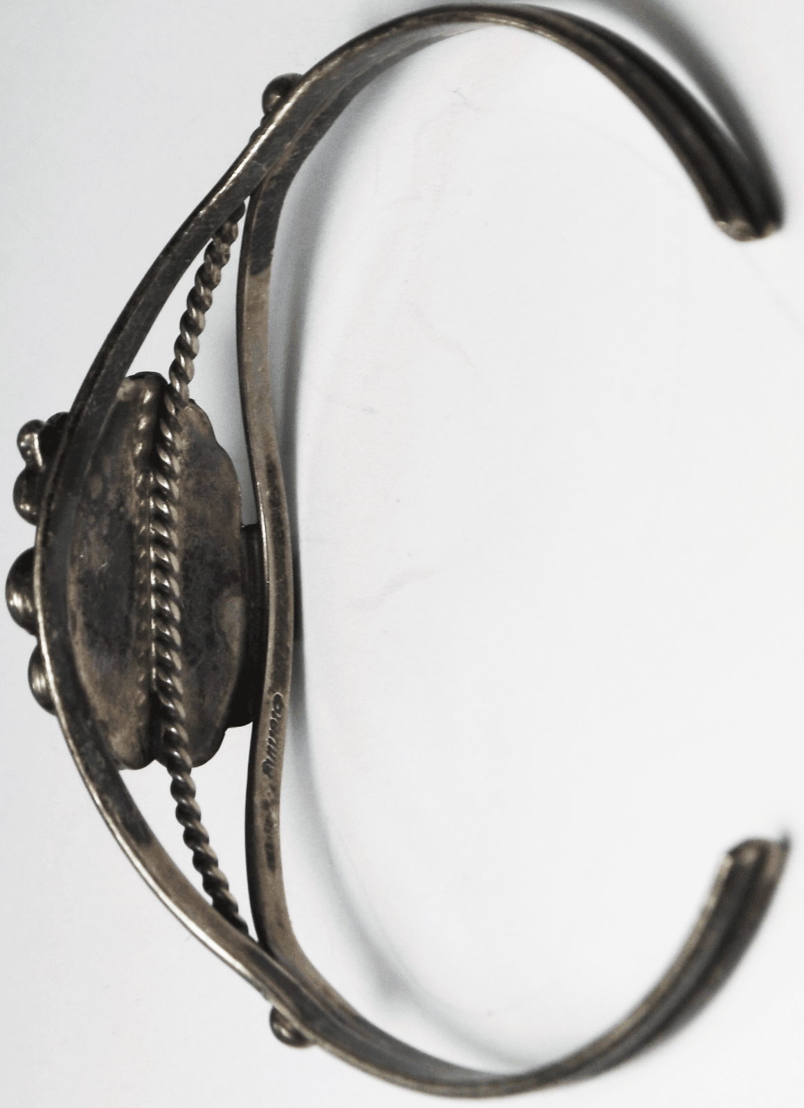 Sterling Silver Floral Turquoise Wire Split Cuff Bracelet 24mm 6-1/2" Wrist