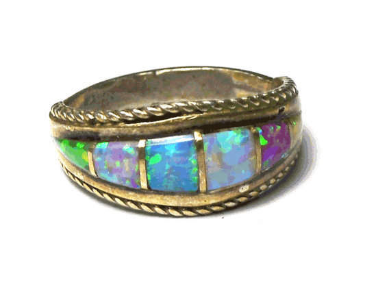 Sterling Silver M Lalio Multi Color Opal Ring 9mm Size 6-1/2