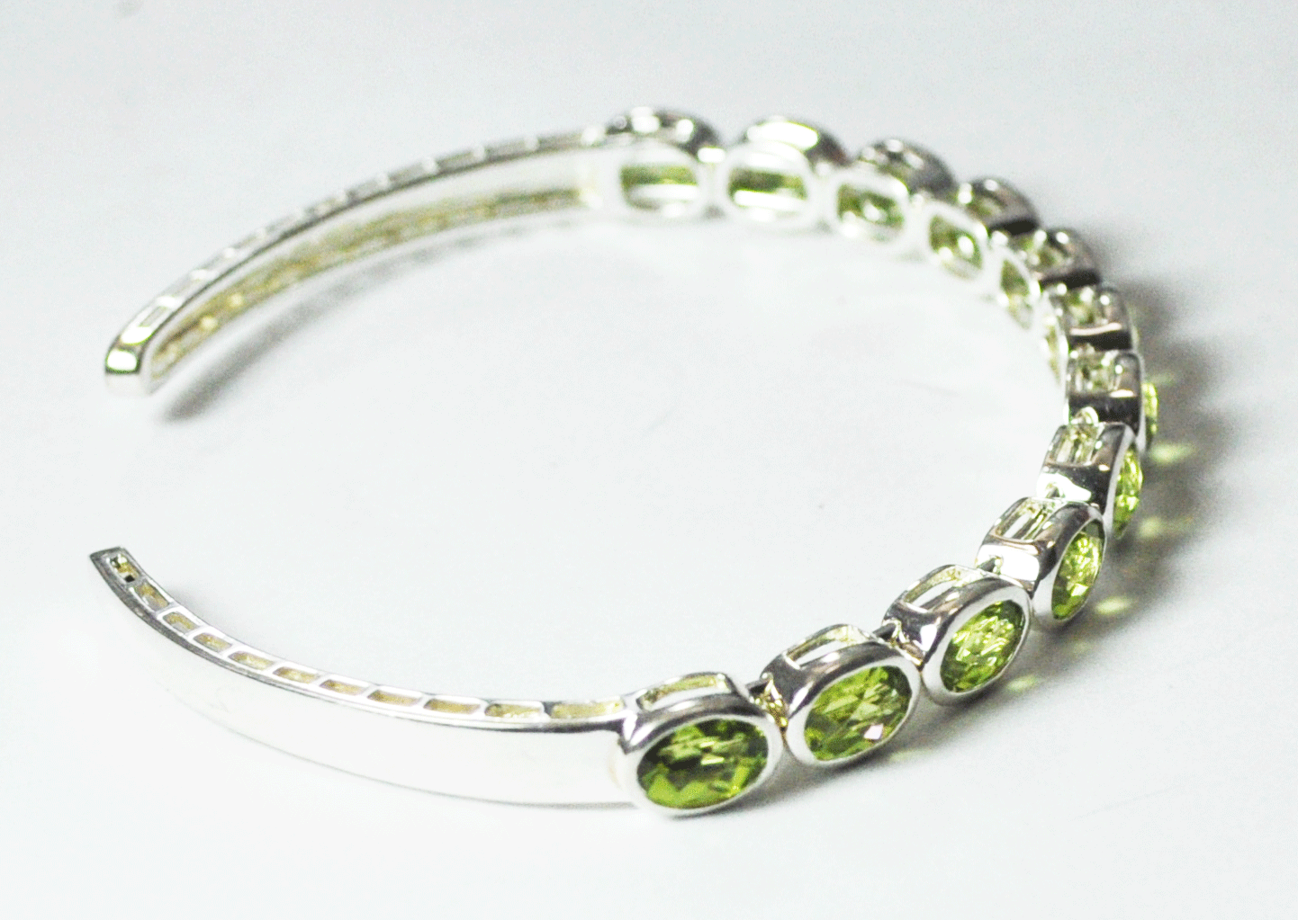 Sterling Silver PAJ Oval Green 12 CZ Single Row Cuff Bracelet 7mm 7" Wrist