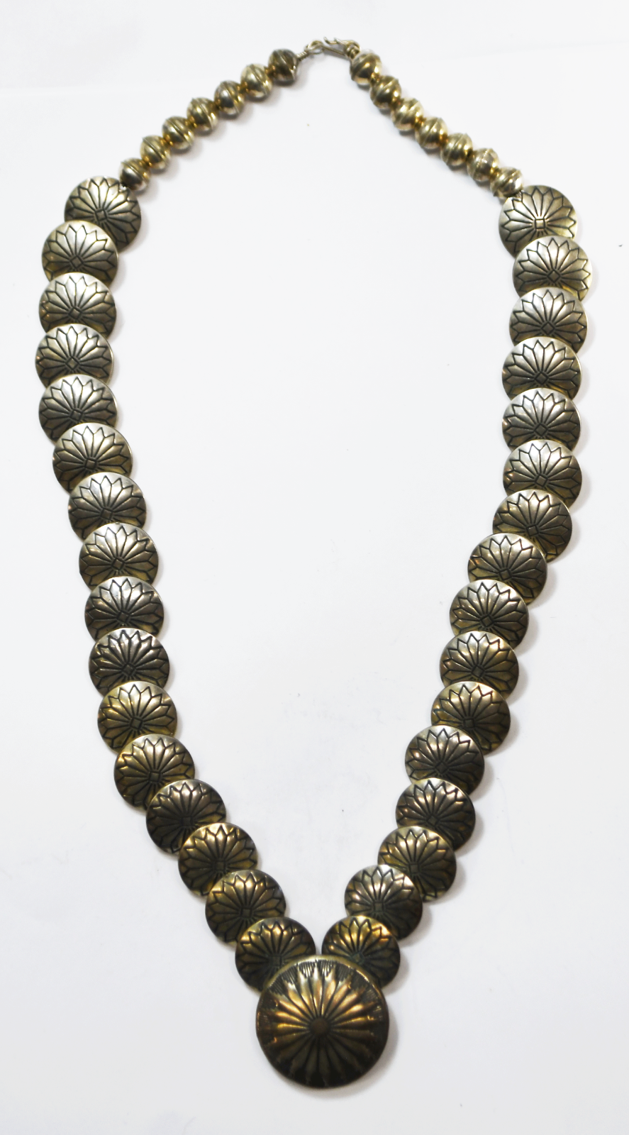 Sterling Silver Graduated Handmade Bead Disc Rays 21.5" Necklace 8-30mm