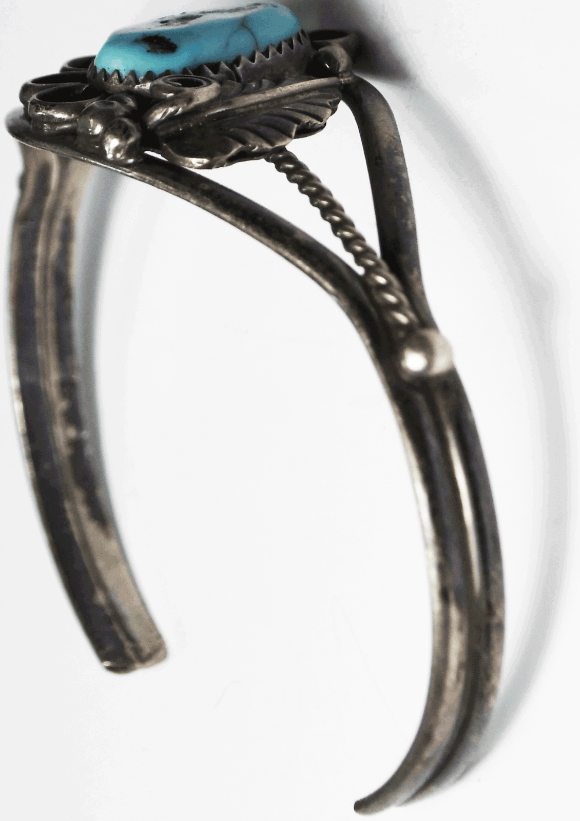 Sterling Silver Floral Turquoise Wire Split Cuff Bracelet 24mm 6-1/2" Wrist