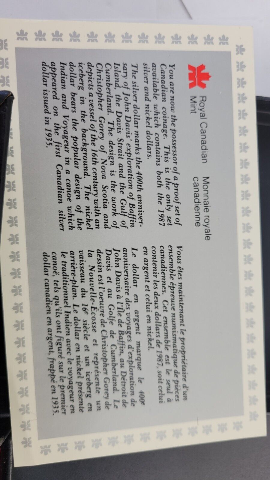 1987 Canada Proof Set 7 Coin Detroit de Davis Strait Canadian w/Box & COA