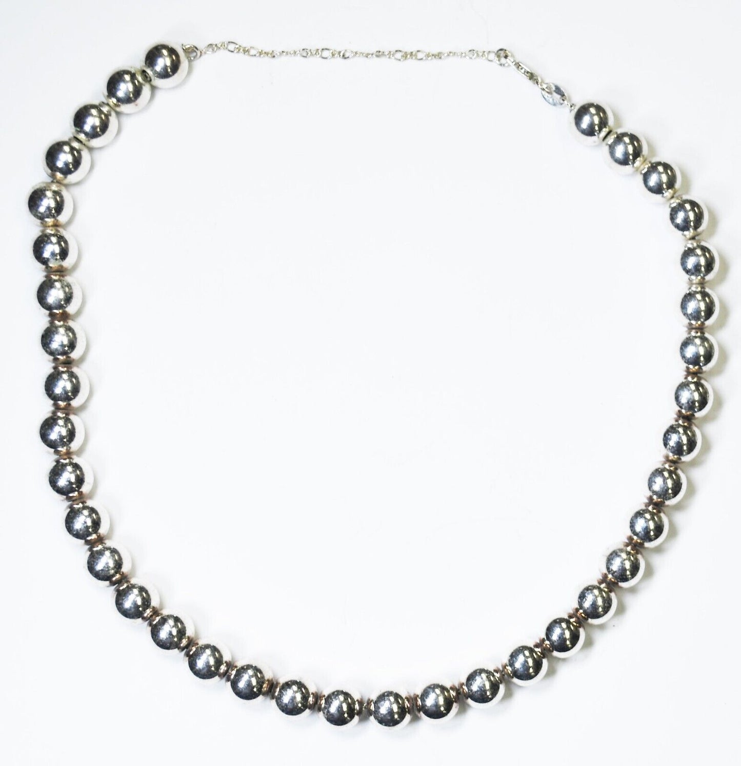 Sterling Silver Round Beaded 10mm Necklace 18"