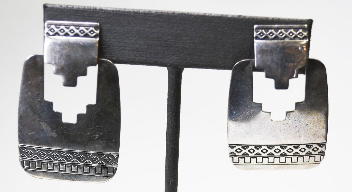 Sterling Silver Quoc QT Geometric Cutout Earrings 41mm x 26mm