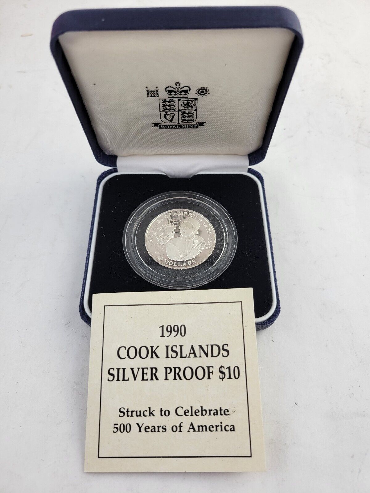 1990 Cook Islands Christopher Columbus Dollars Silver Proof Coin w/Box