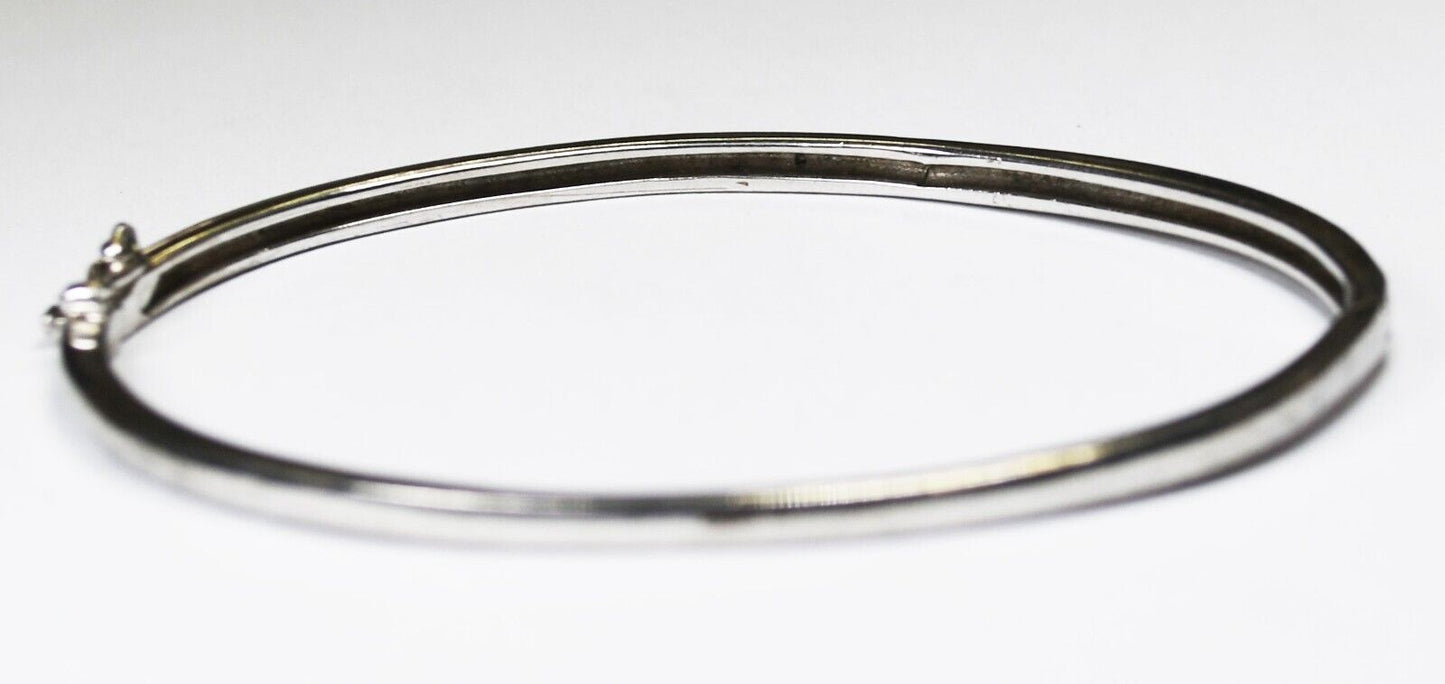 Sterling Silver Diamond Oval Bangle 3mm Bracelet