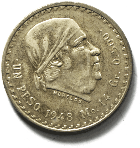 1948 Mexico Estados Unidos Mexicanos One Peso Silver Coin KM#456